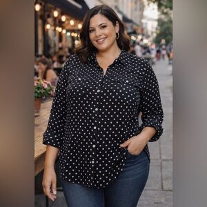 NWT Elementz Black White Polka Dot Button Up Shirt Plus Size 3X